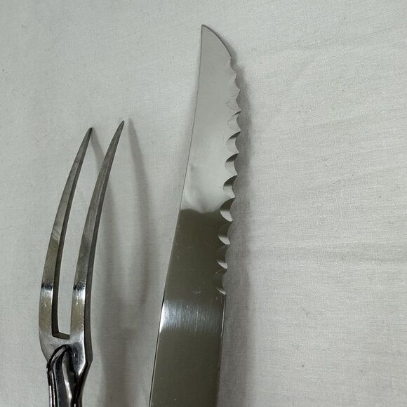 Solingen Germany Stainless Stag Antler Handle Etched Carving Knife Serving Fork - Picture 8 of 12